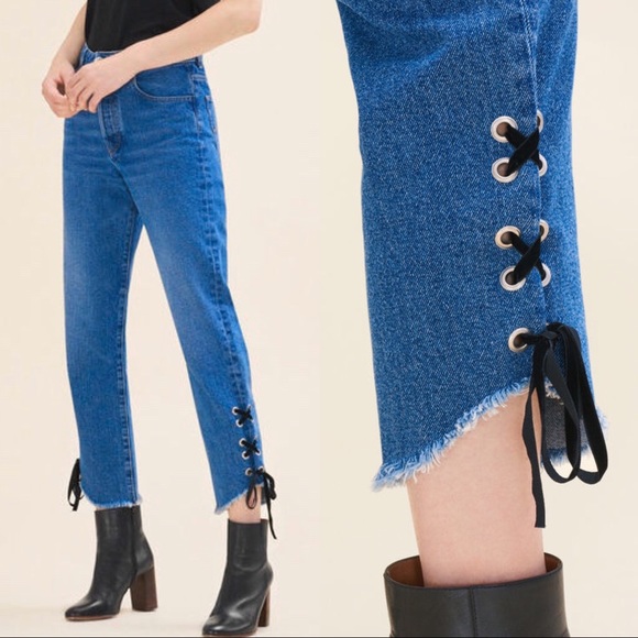 Maje Denim - {maje} Velvet Lace Up High Rise Straight Leg Jeans